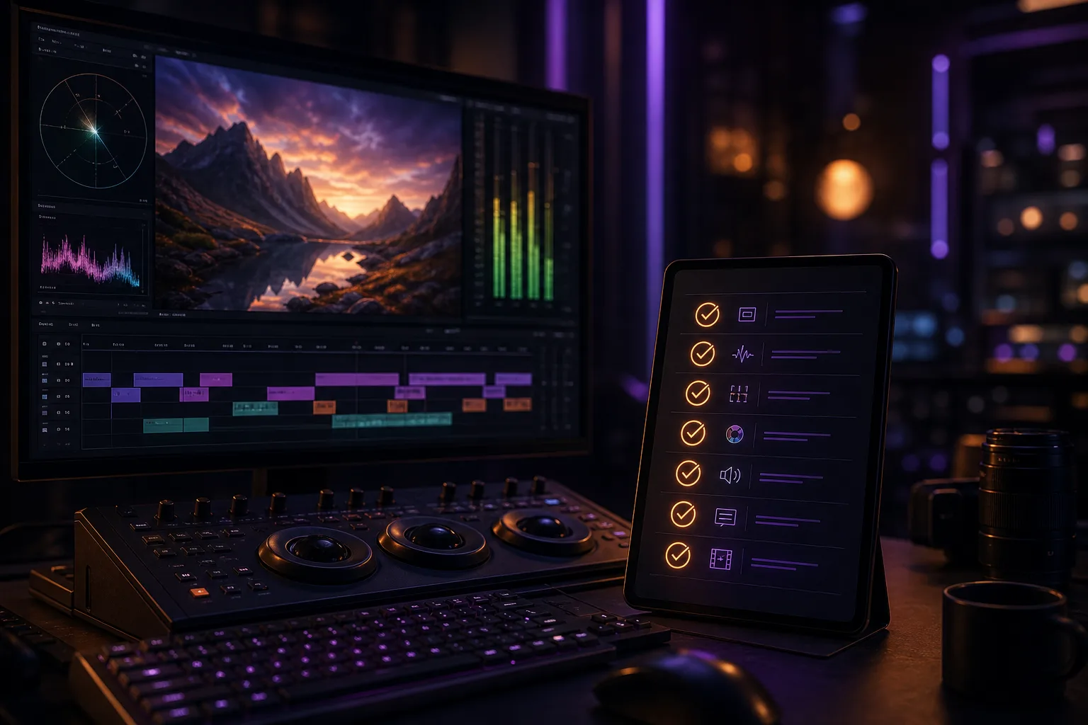 Checklist qualité vidéo IA pour débutants avec rendu cinématique et workflow AI Studios