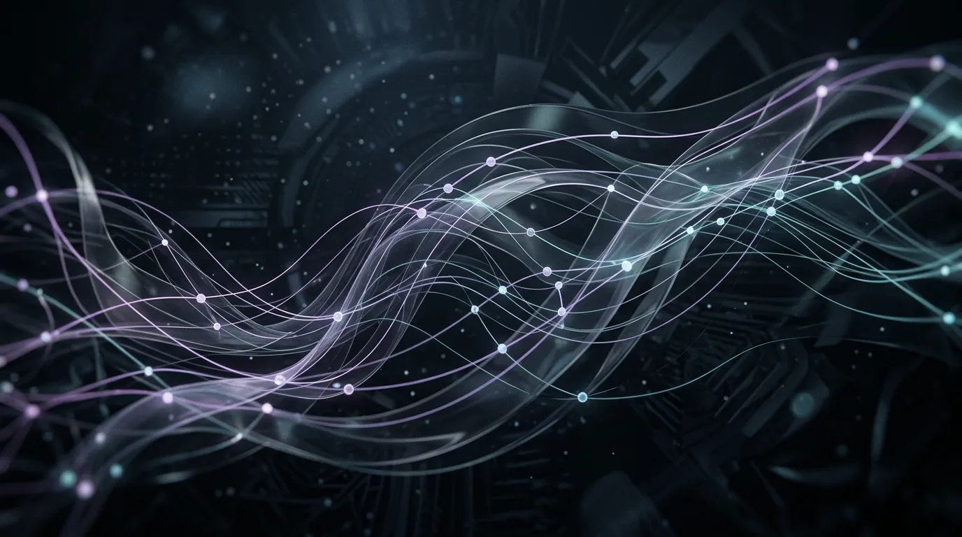 Visuel abstrait pour panorama des outils IA vidéo et workflow créatif