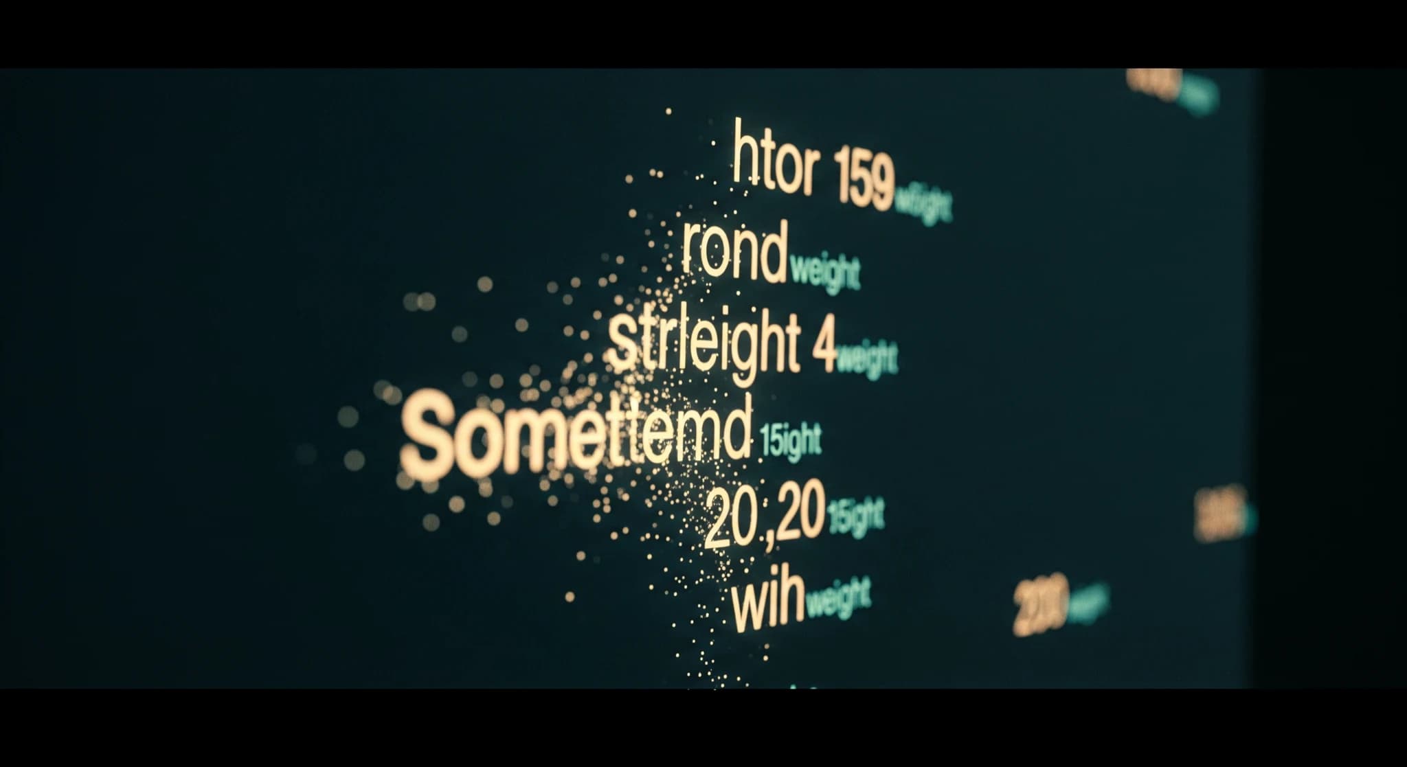 Pondération de prompt, des mots et des poids lumineux sur un écran façonnant une image, contrôle conceptuel du prompt, lumière feutrée