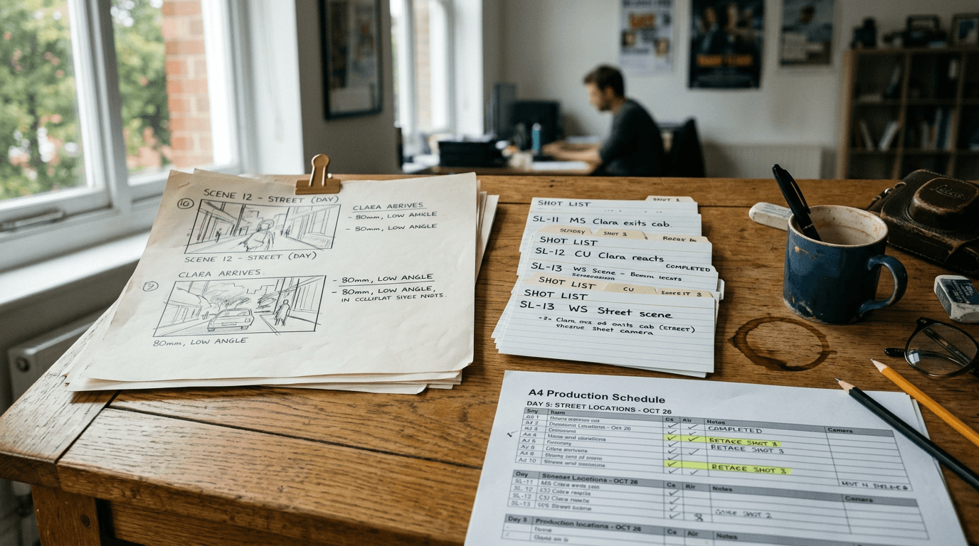 Storyboard + shot list: méthode Notion pour tourner vite avec l'IA avec workflow cinema realiste et rendu naturel