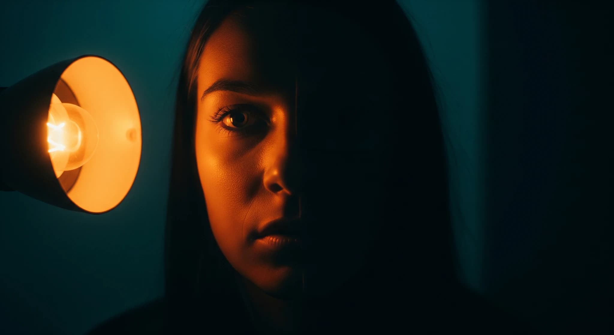 Décrire la lumière dans un prompt IA, visage cinématique sculpté par une lumière latérale chaude, fort clair-obscur et source visible