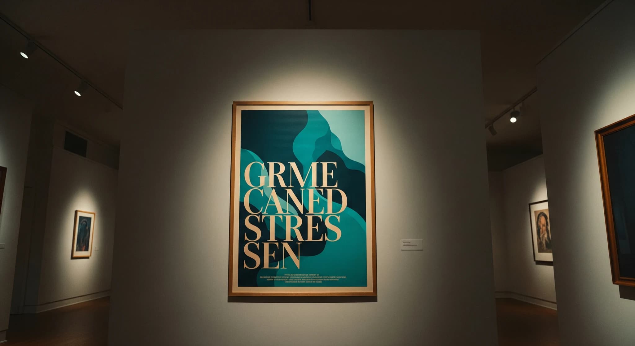 Ideogram pour du texte lisible dans les images IA, affiche élégante avec typographie nette intégrée à l'image, projecteur de galerie