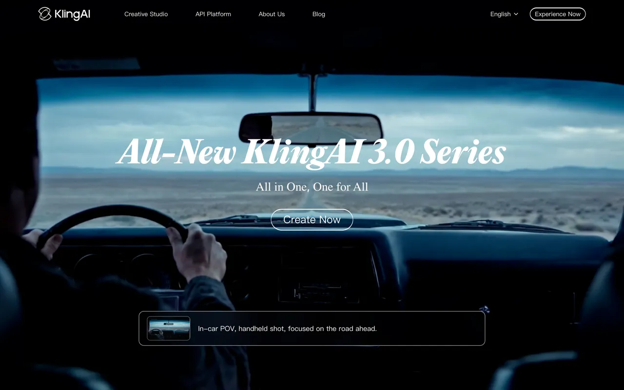Page d'accueil de Kling AI, plateforme de génération vidéo IA