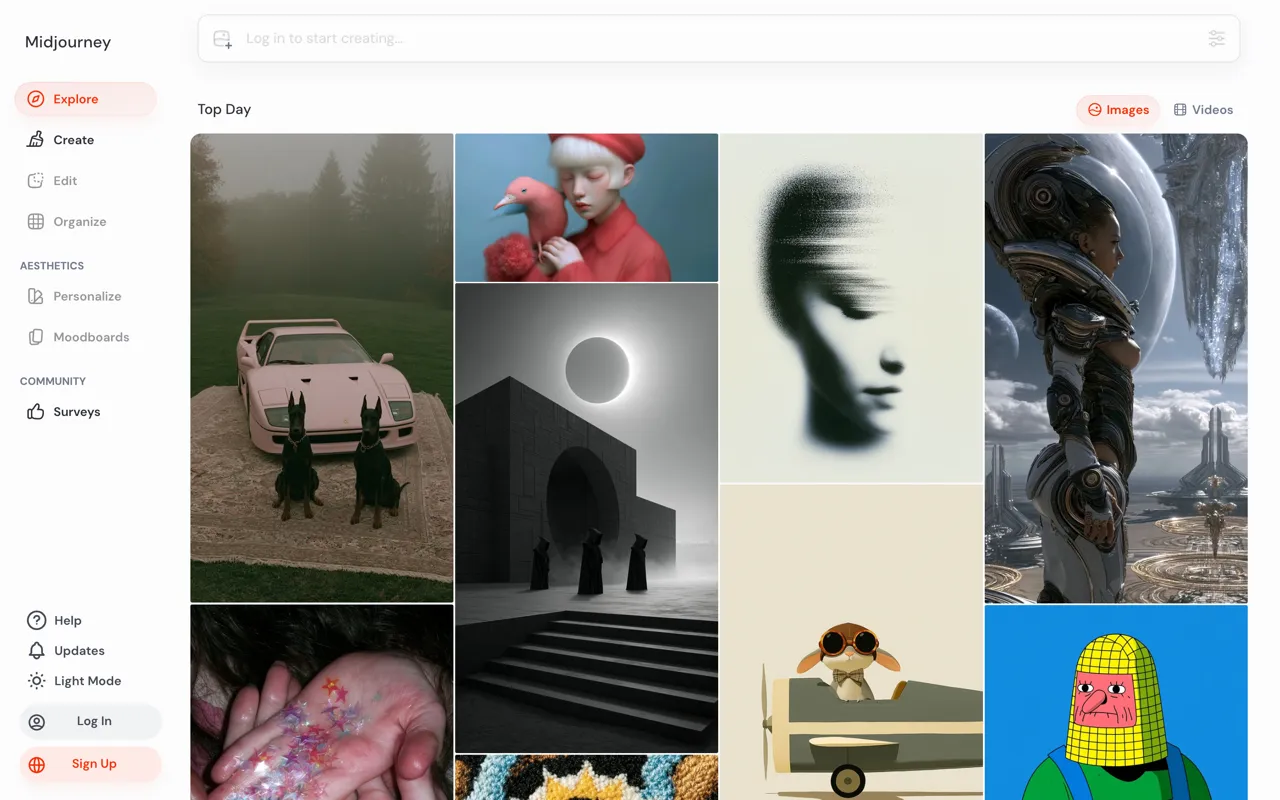 La galerie Explore de Midjourney avec des images générées par la communauté