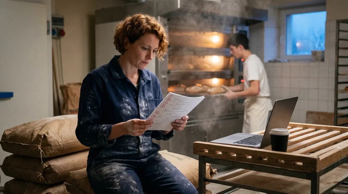 Dans l'arrière-boutique d'une boulangerie de village avant l'aube, une réalisatrice aux cheveux roux bouclés, assise sur des sacs de farine, relit une page de scénario aux numéros de plans entourés au crayon rouge, pendant qu'un jeune apprenti enfourne des pains devant le four allumé